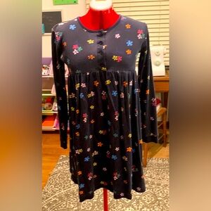 Hanna Andersson Girls navy flowers long sleeve dress size 14/16